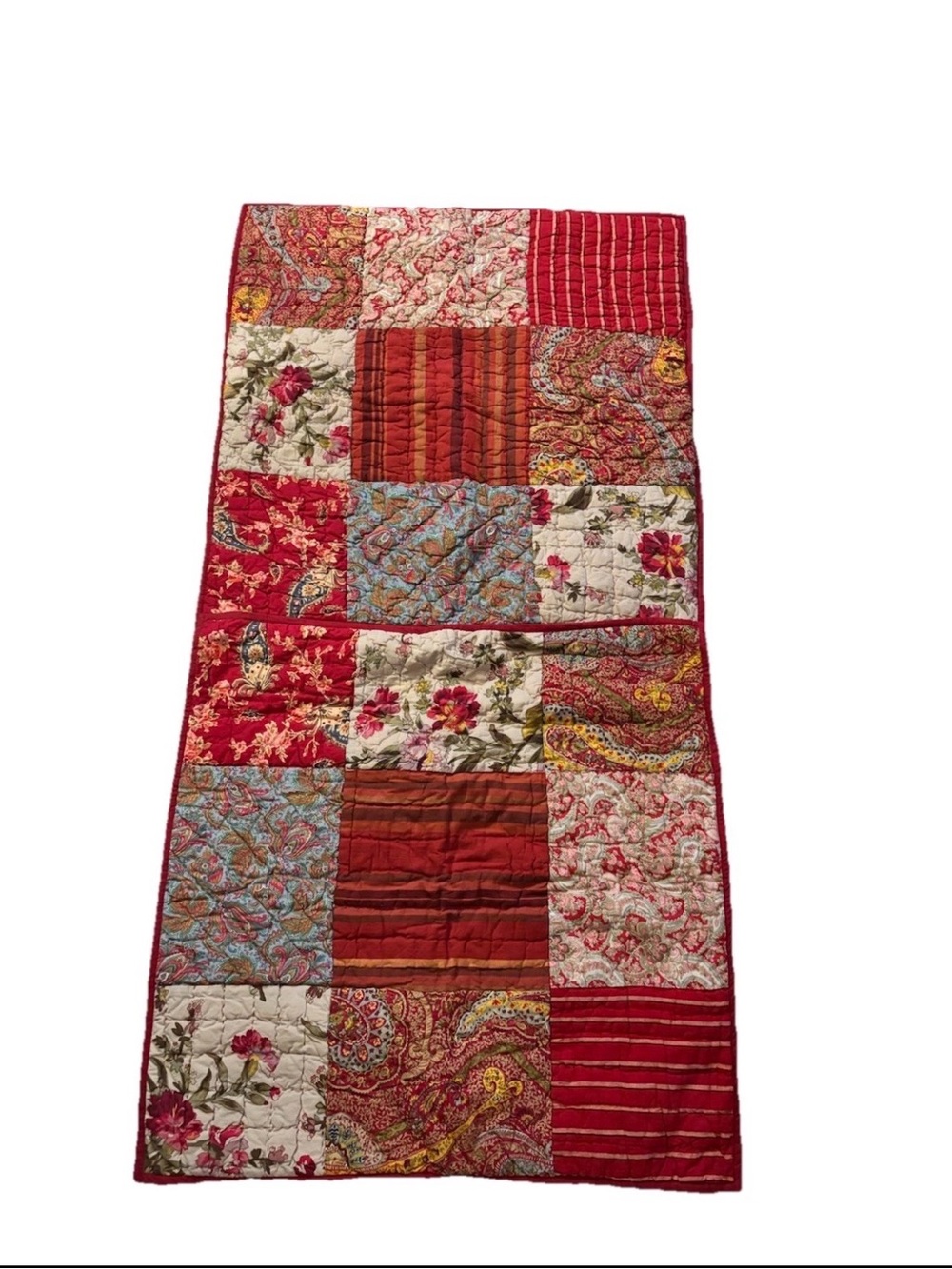 Pottery Barn Georgia Patchwork Rust Red Euro Sham Pillow Cover Set of Two 26”x26 - Picture 3 of 7